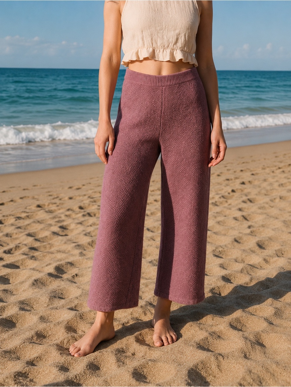 Free People FP Beach Hailee Pants mauve pink knit wide leg cropped
